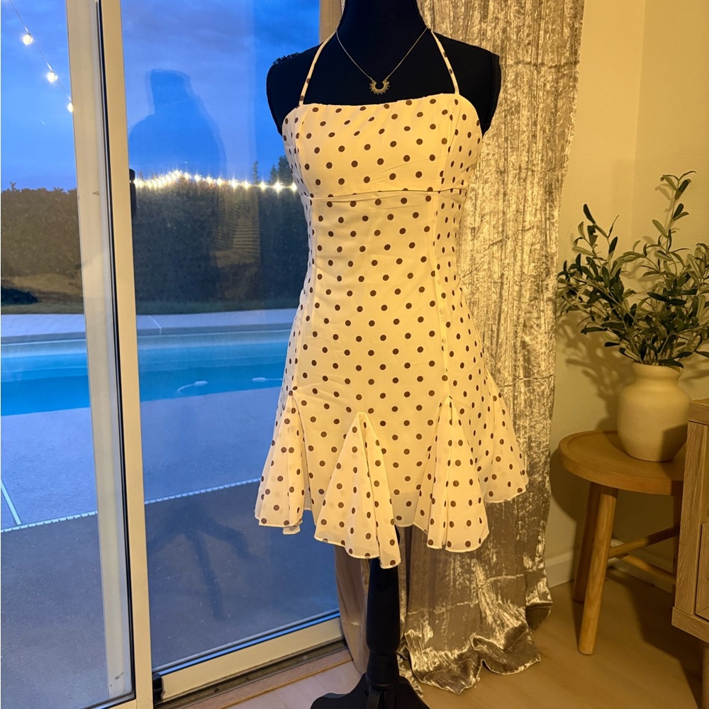 White Polka Dot Halter Mini Dress - Flirty Summer Style